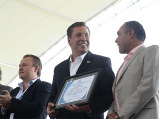 Gov. Marquez Marquez; Tourism Minister Fernando Olivera Rocha; the Mayor of San Miguel de Allende, Ricardo Villarreal Garcia (Photo: Sexenio)
